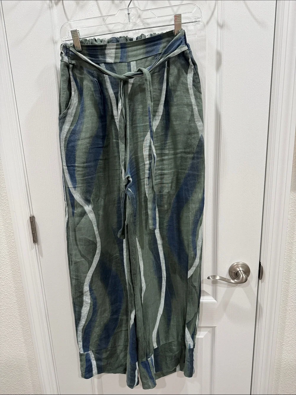 Men's Casual Drawstring Wide-Leg Pants - Green Wave - Picture 1 of 3